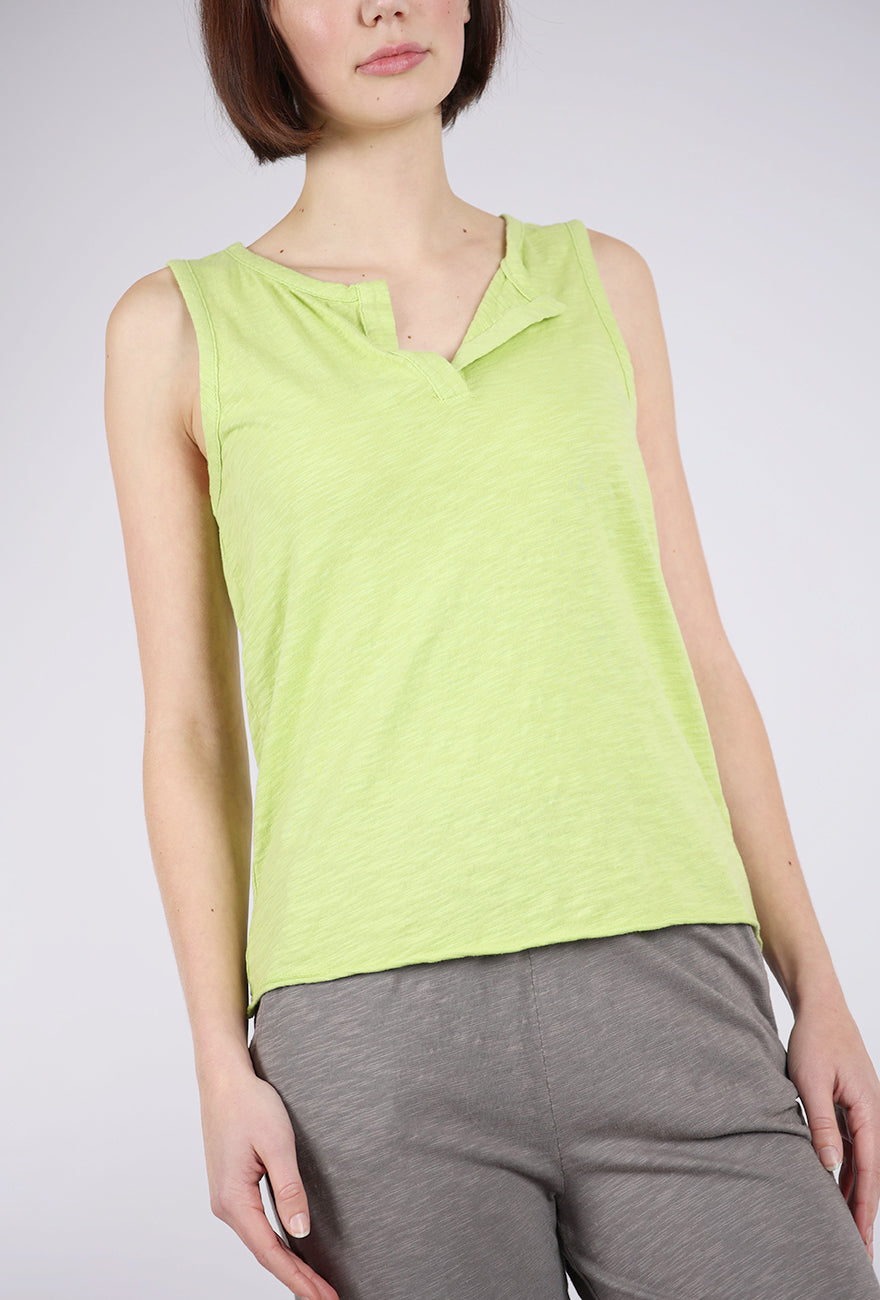 Mododoc Split Neck Henley Tank, Lime 