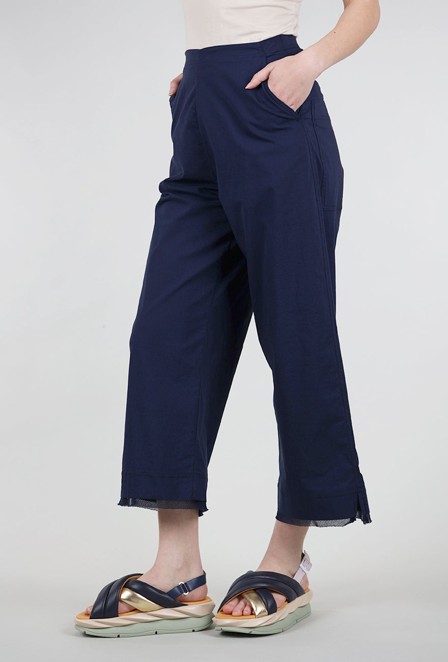 Rundholz Mesh Trim Flare Crop Trouser, Navy 