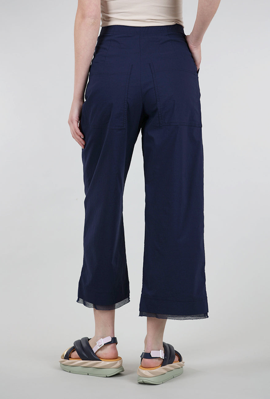 Rundholz Mesh Trim Flare Crop Trouser, Navy 