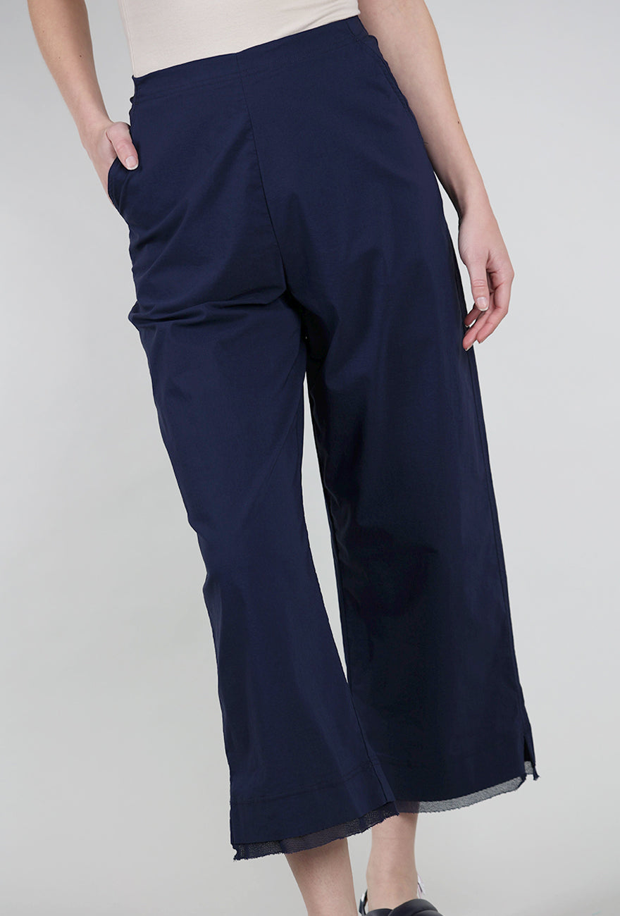 Rundholz Mesh Trim Flare Crop Trouser, Navy 