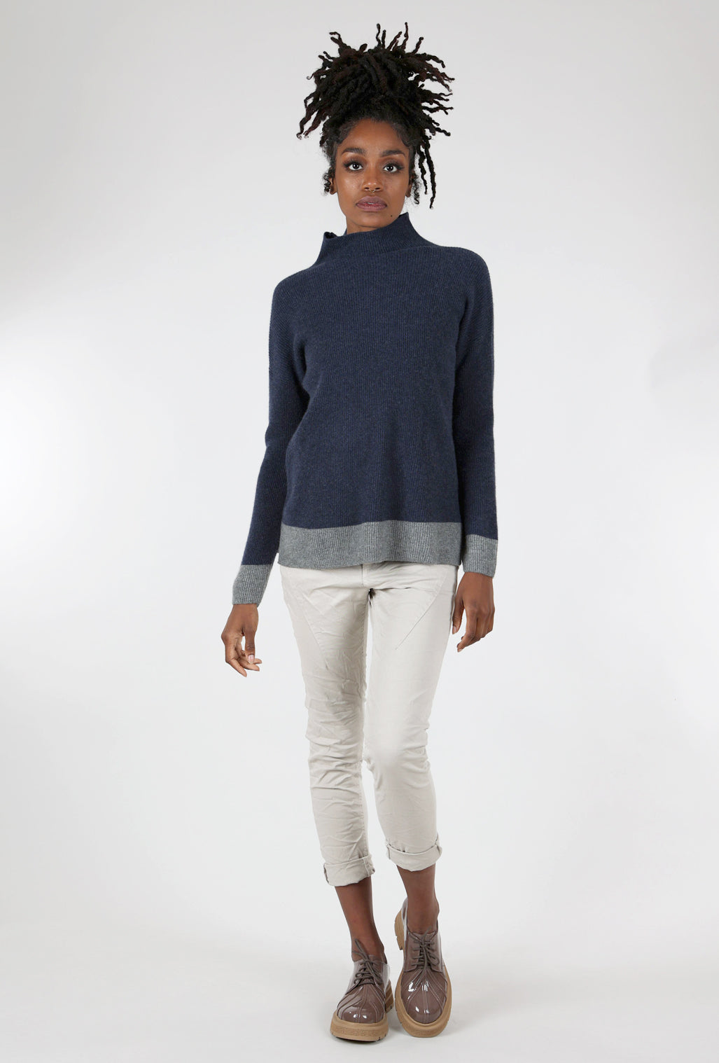 Kokun Colorblock Funnel Cashmere, Ink/Gray 