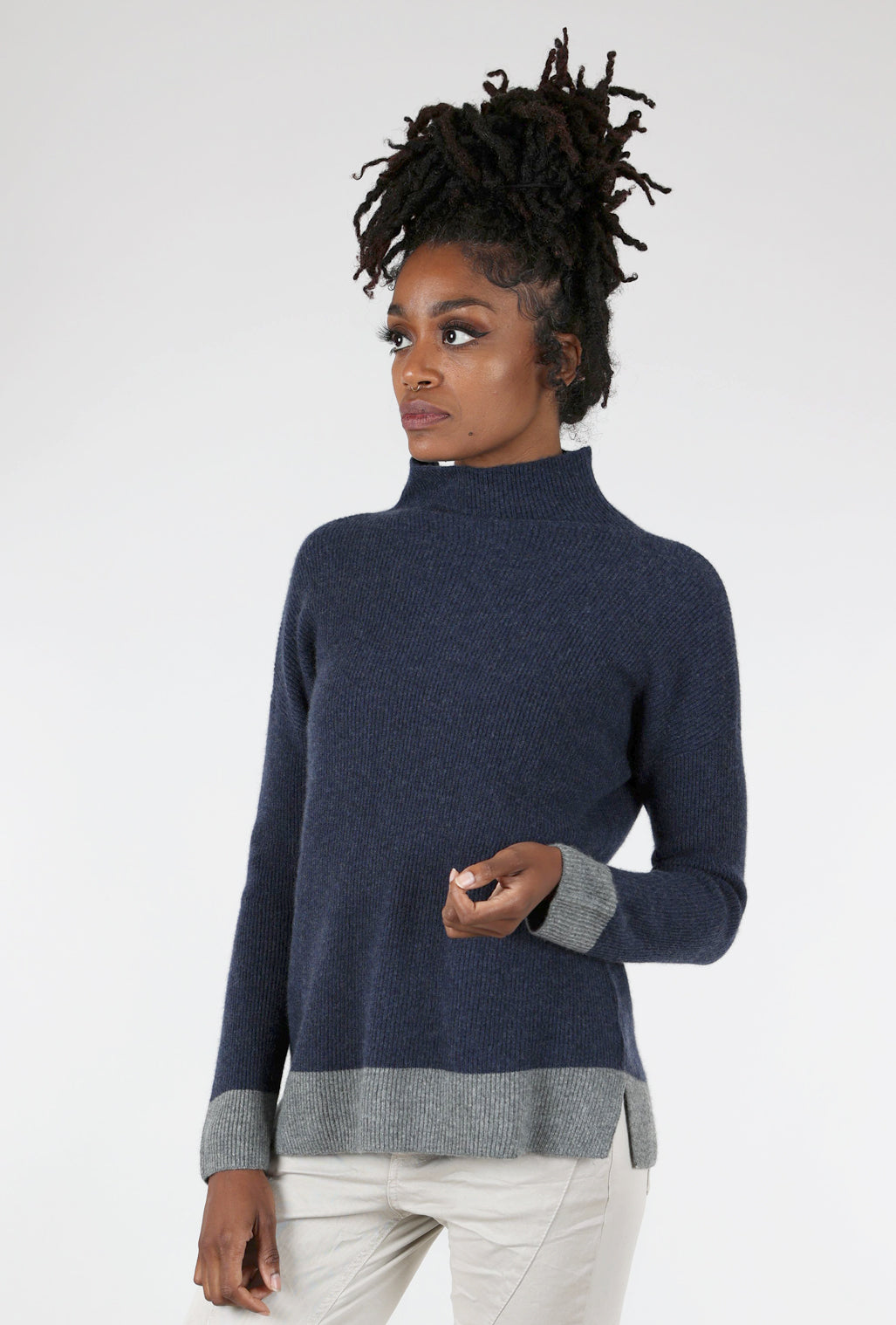 Kokun Colorblock Funnel Cashmere, Ink/Gray 