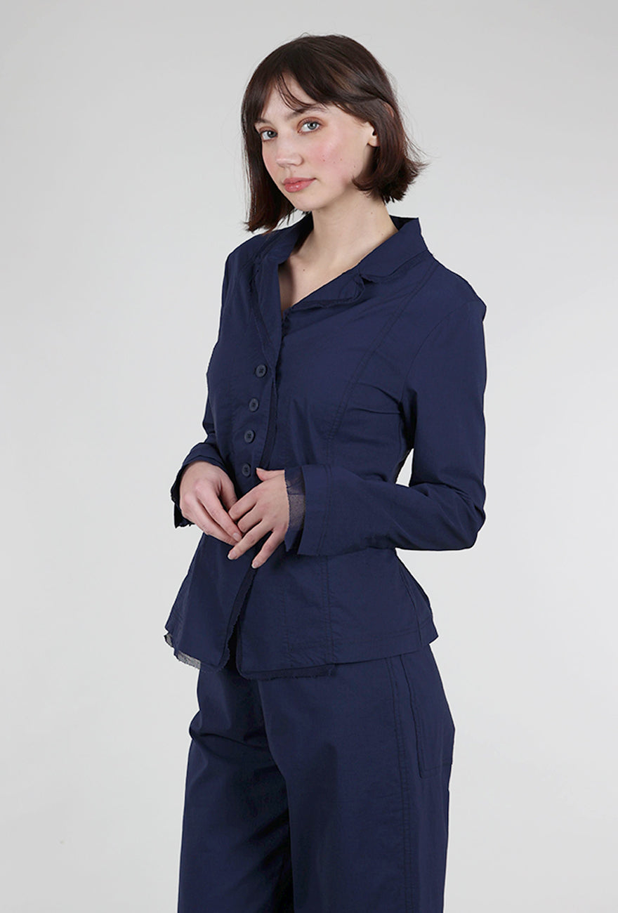 Rundholz Cotton Linen Twill Mesh Details Jacket, Navy 