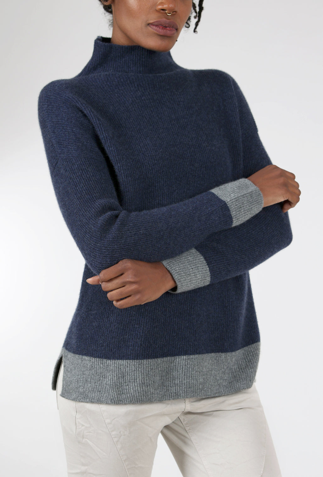 Kokun Colorblock Funnel Cashmere, Ink/Gray 