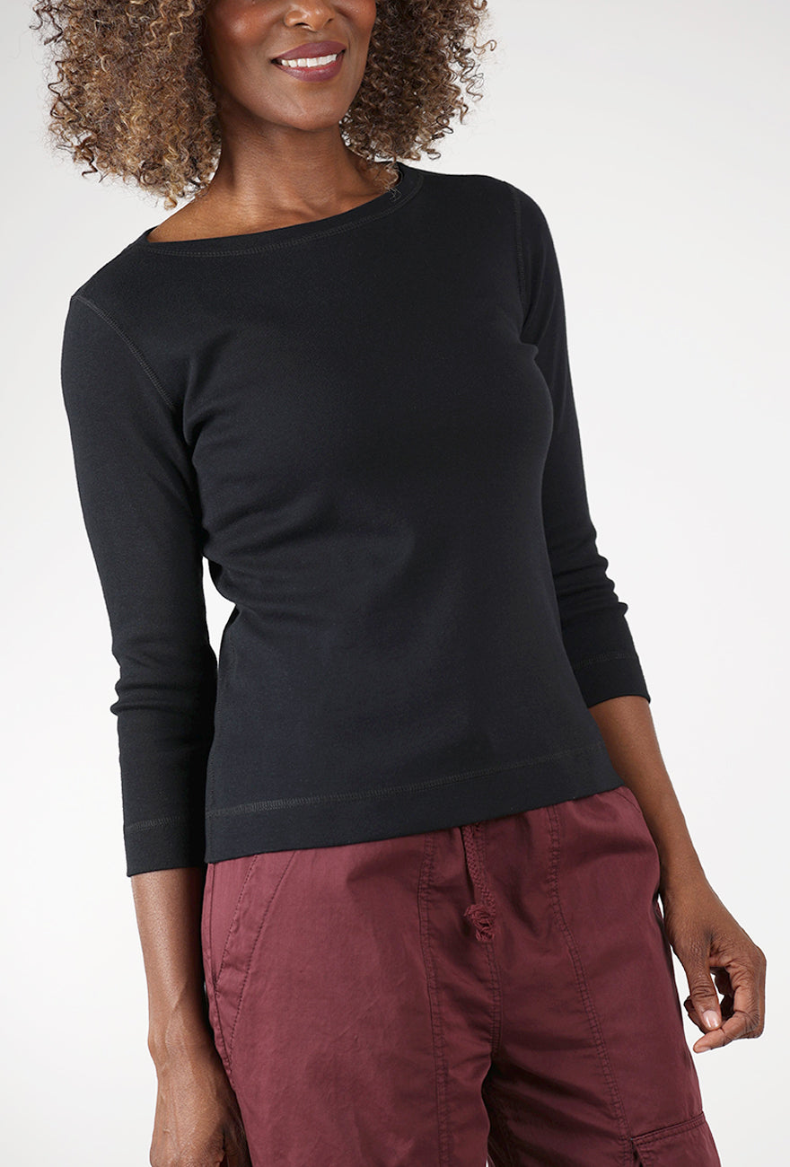 Organic Cotton Boatneck Tee, Black Angle 4