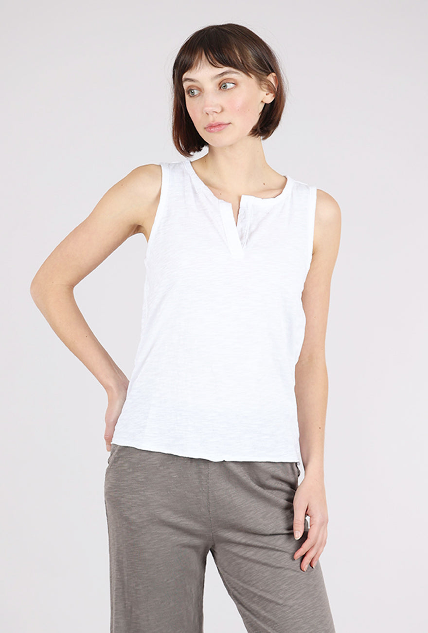 Mododoc Split Neck Henley Tank, White 