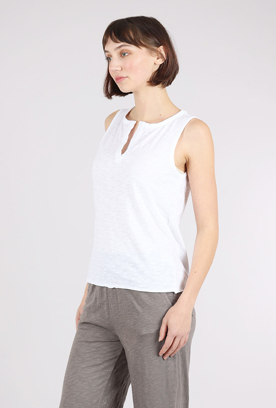 Mododoc Split Neck Henley Tank, White 