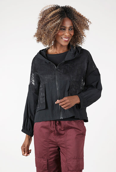 Vanite Couture Sheer Contrast Hooded Jacket, Black 