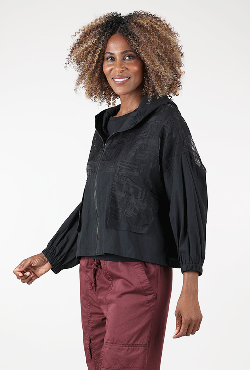 Sheer Contrast Hooded Jacket, Black Angle 2