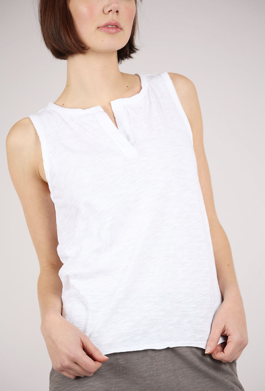 Mododoc Split Neck Henley Tank, White 