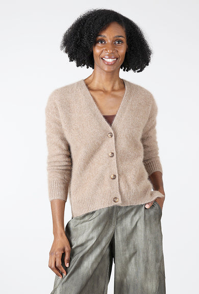Estheme Cashmere Grandpa Cropped Cardie, Latte 