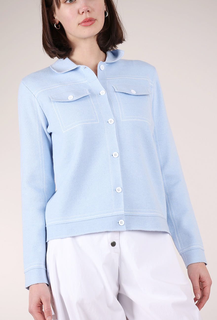 Trisha Tyler Faux Stitching Cardigan, Sky Blue 