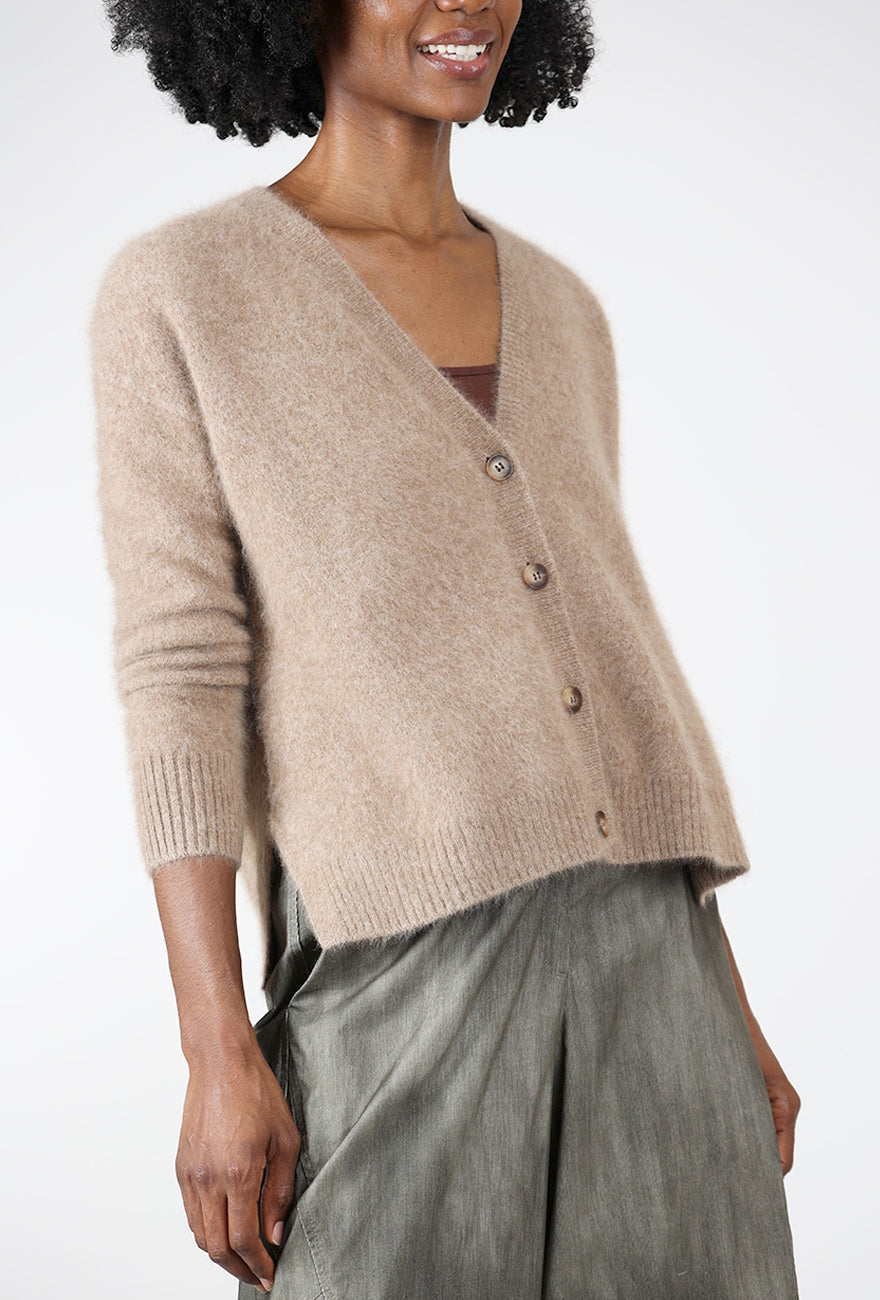 Grandpa Cropped Cardie, Latte Angle 4