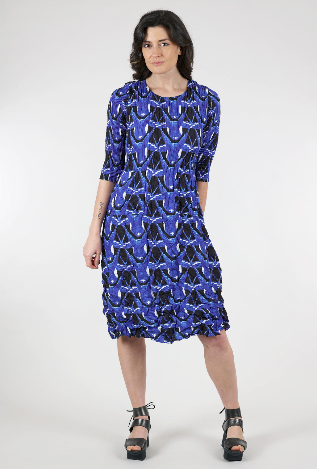 Alquema 3/4-Sleeve Smash Dress, Blue Fly 