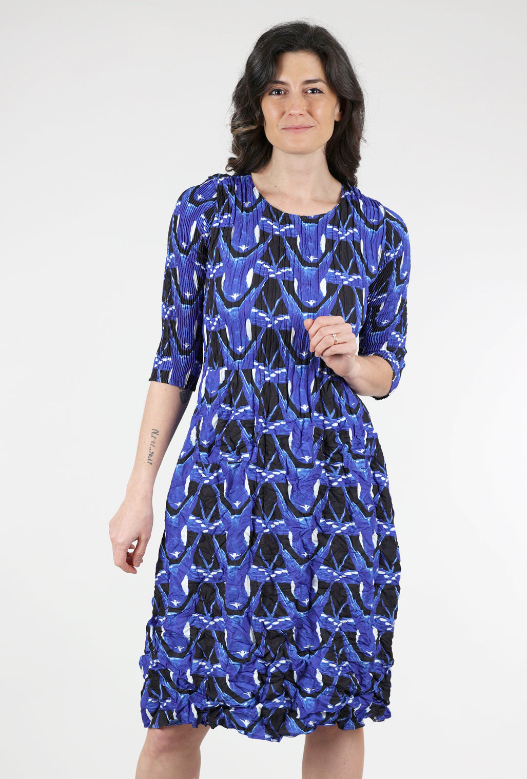 Alquema 3/4-Sleeve Smash Dress, Blue Fly 