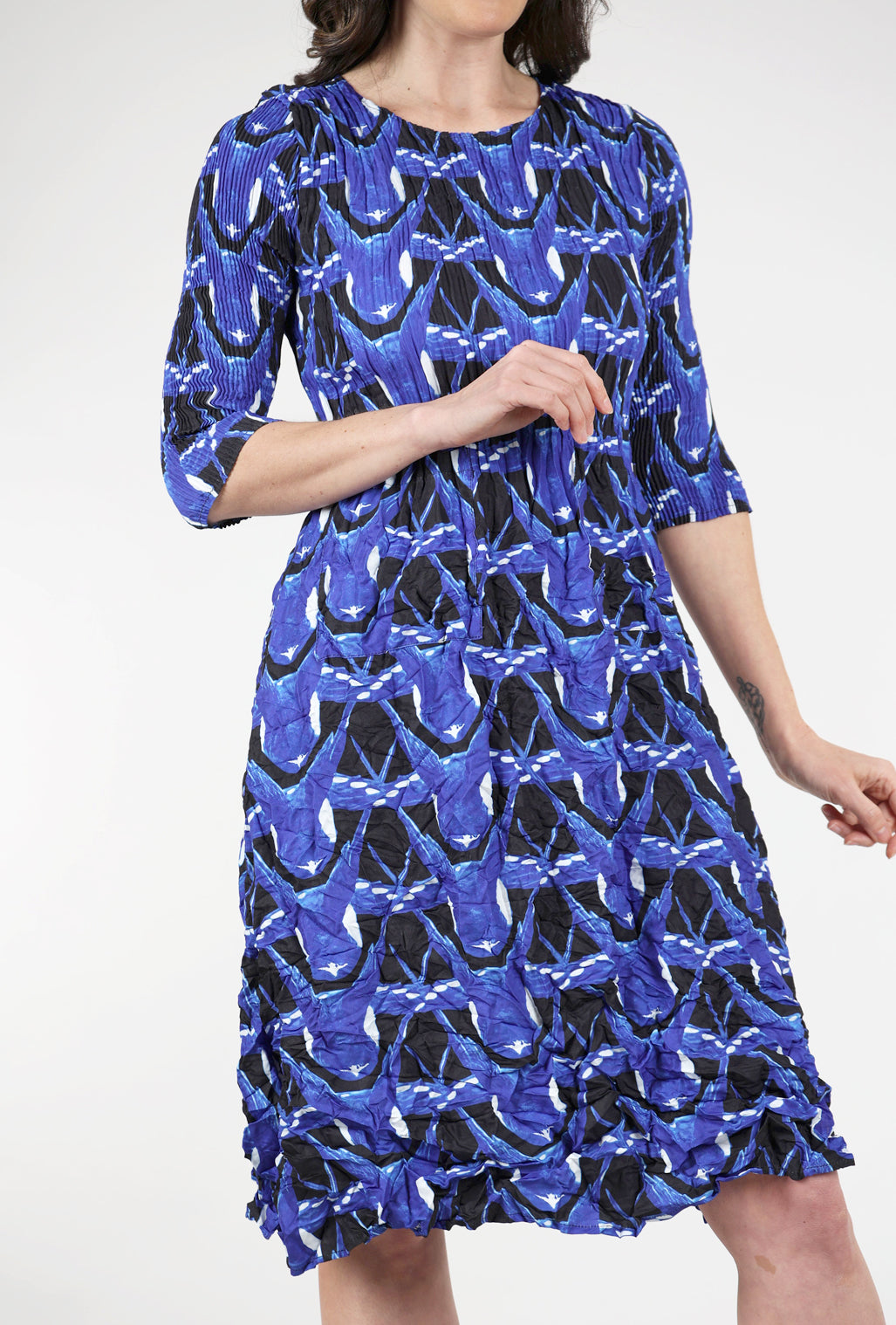 Alquema 3/4-Sleeve Smash Dress, Blue Fly 