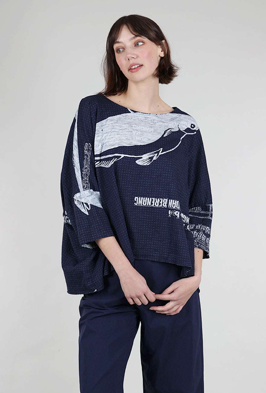 Rundholz Slub Jersey Boxy Graphic Tee, Navy 