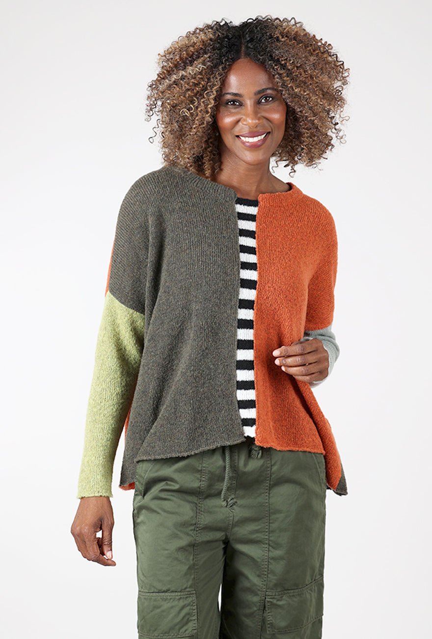 Contrast Center Pullover, Rust/Olive
