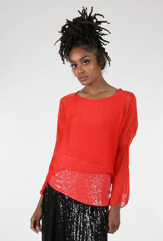 M Made in Italy Sheer Overlay Sequin Top, Red 