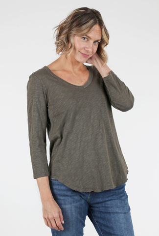 Mododoc Curved-Hem 3/4-Sleeve Tee, Olive 