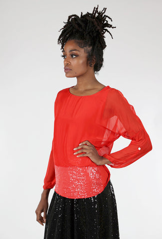 M Made in Italy Sheer Overlay Sequin Top, Red 