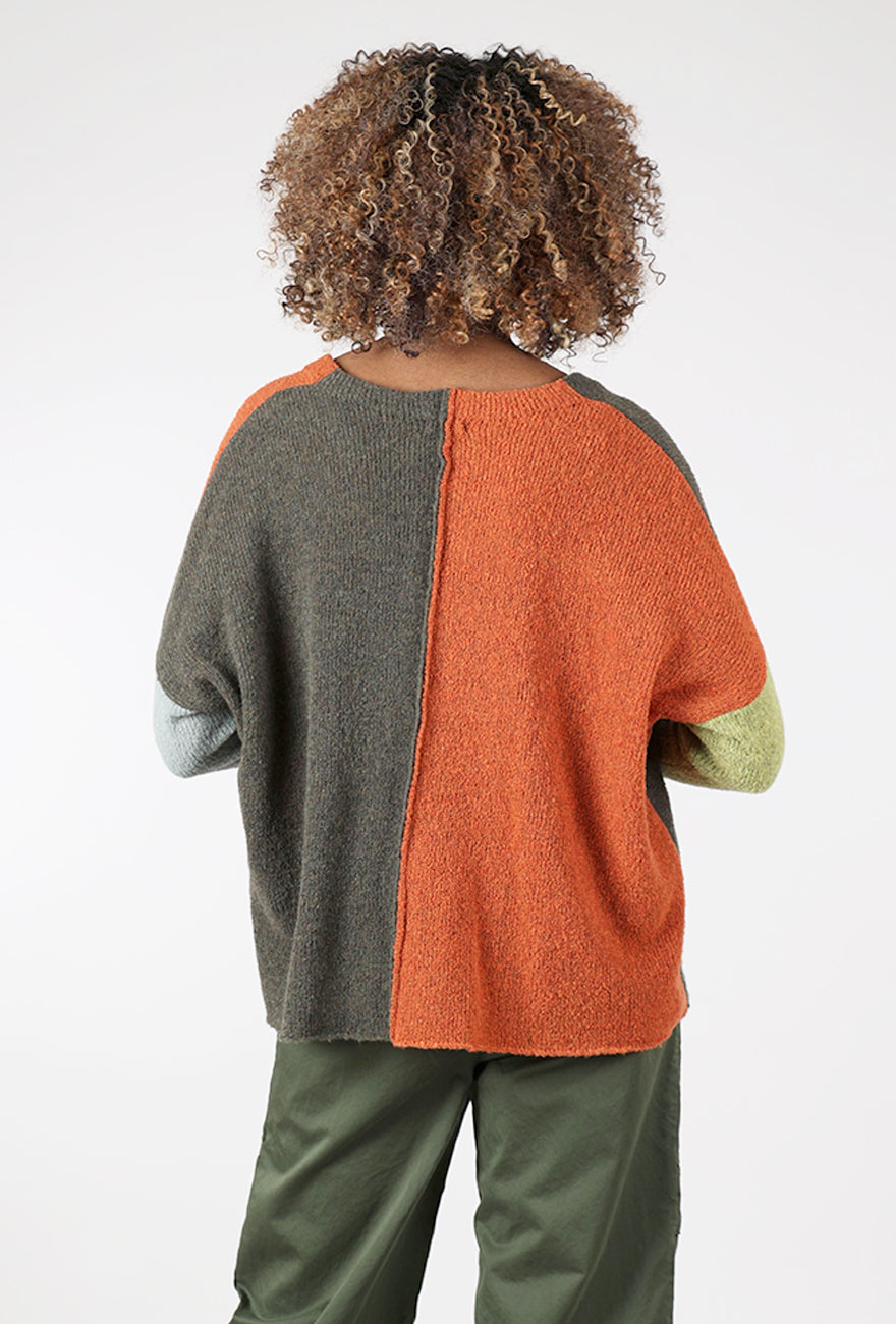 Contrast Center Pullover, Rust/Olive Angle 3
