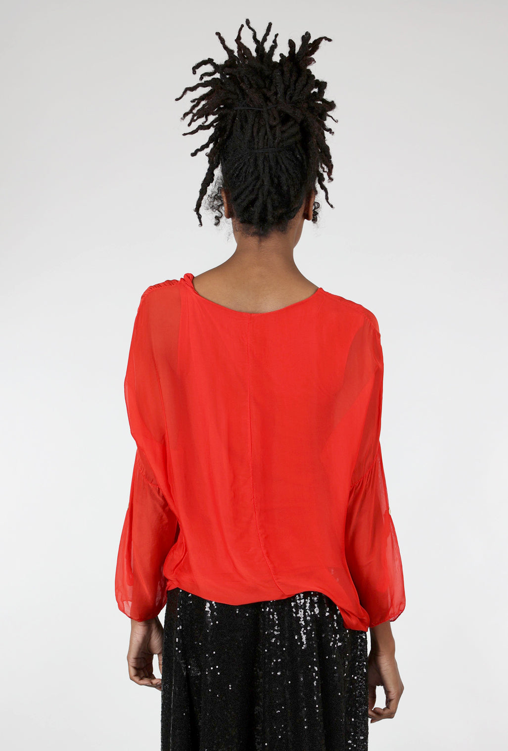 M Made in Italy Sheer Overlay Sequin Top, Red 