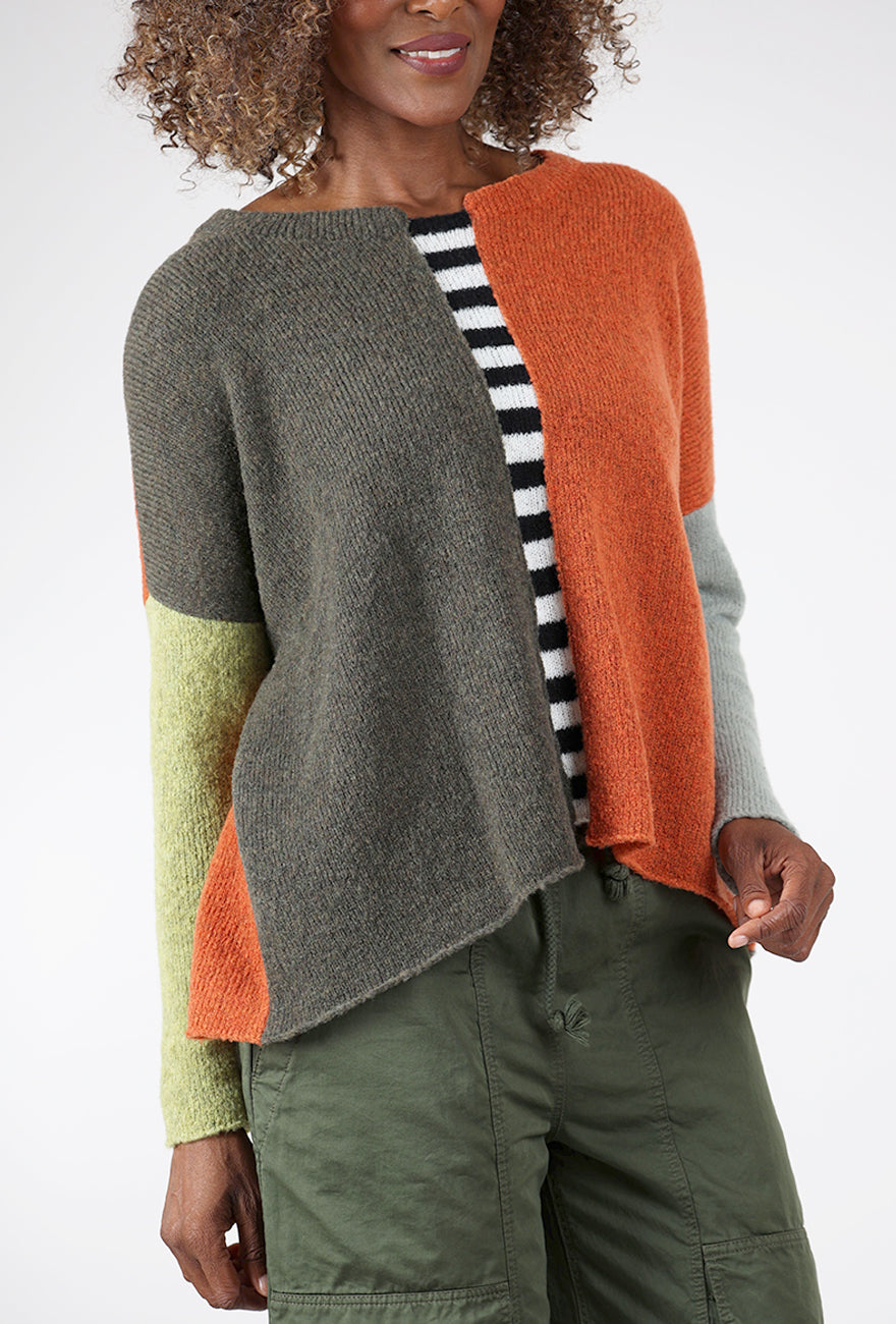 Contrast Center Pullover, Rust/Olive Angle 4