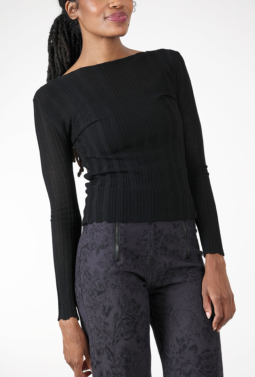 Hija Fine Wool Top, Black Angle 4
