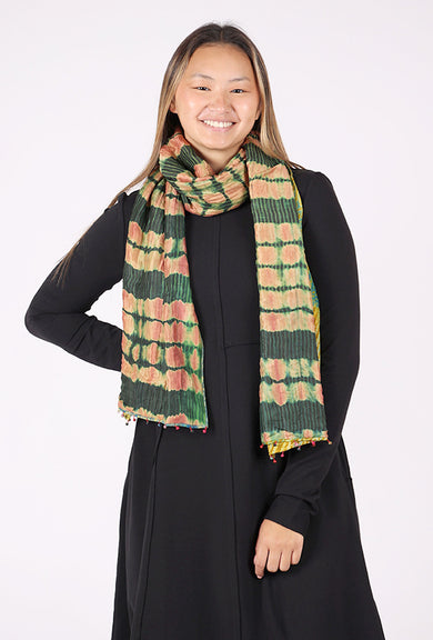 Neeru Kumar Wavy Double-Sided Wool-Silk Scarf, Forest/Orange 