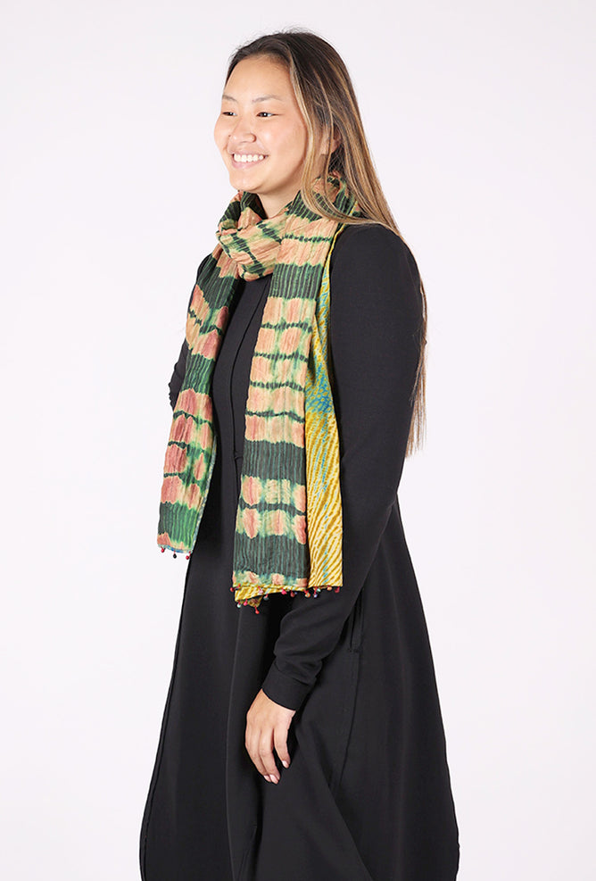 Neeru Kumar Wavy Double-Sided Wool-Silk Scarf, Forest/Orange 