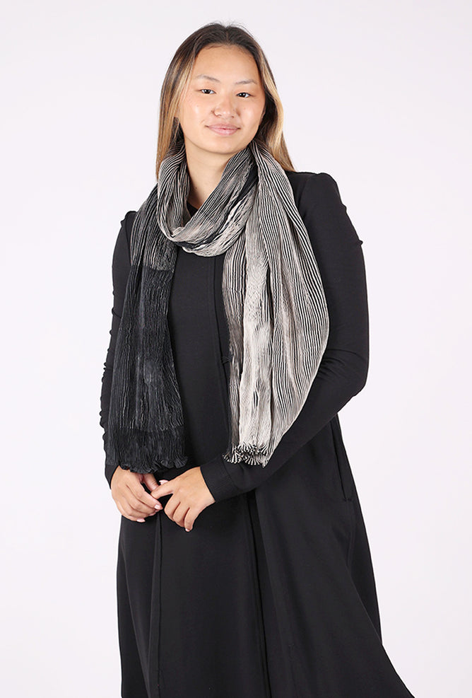Neeru Kumar Ridge Crinkle Silk Scarf, Ecru/Black 