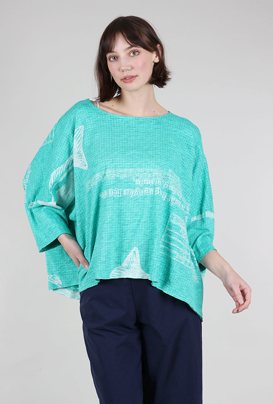 Rundholz Slub Jersey Boxy Graphic Tee, Aqua 