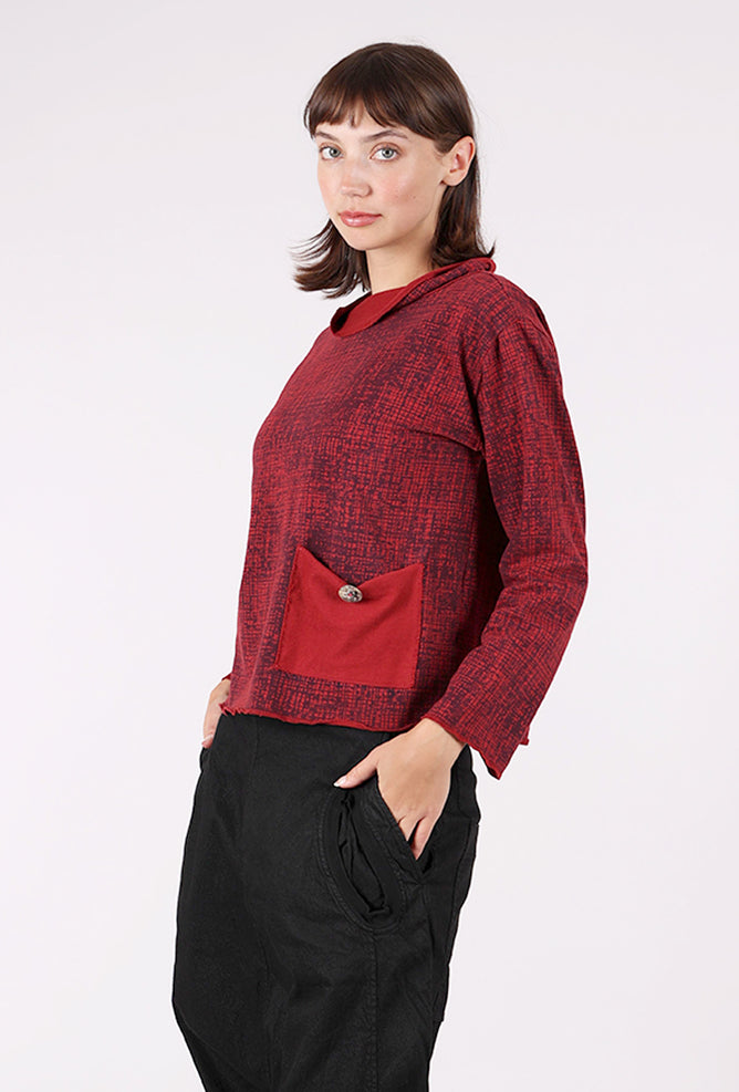 Color Me Cotton Button Detail Print Yoga Top, Merlot 