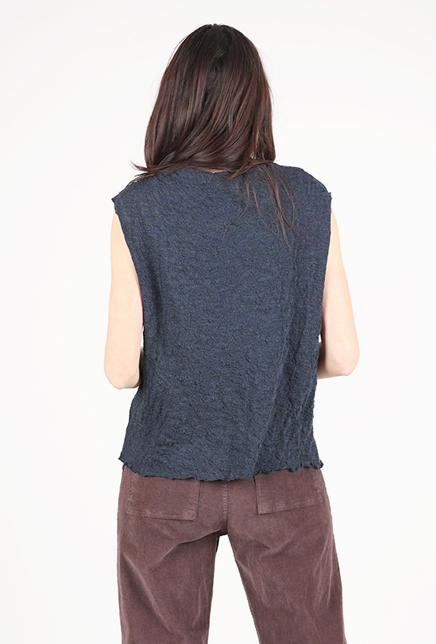 By Basics Bubble Wool Boxy Shell, Midnight Blue Melange 