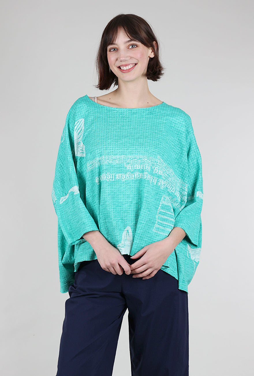 Rundholz Slub Jersey Boxy Graphic Tee, Aqua 