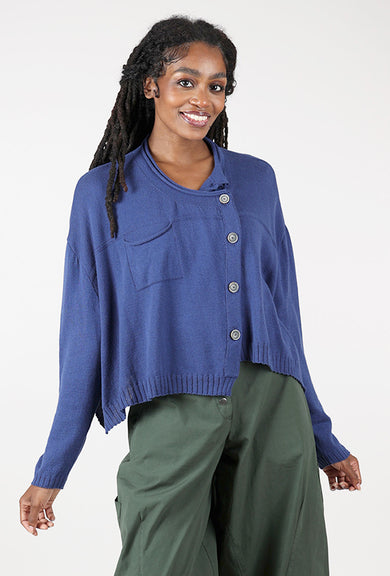 Lurdes Bergada Bias Buttons Cardie, Azure 
