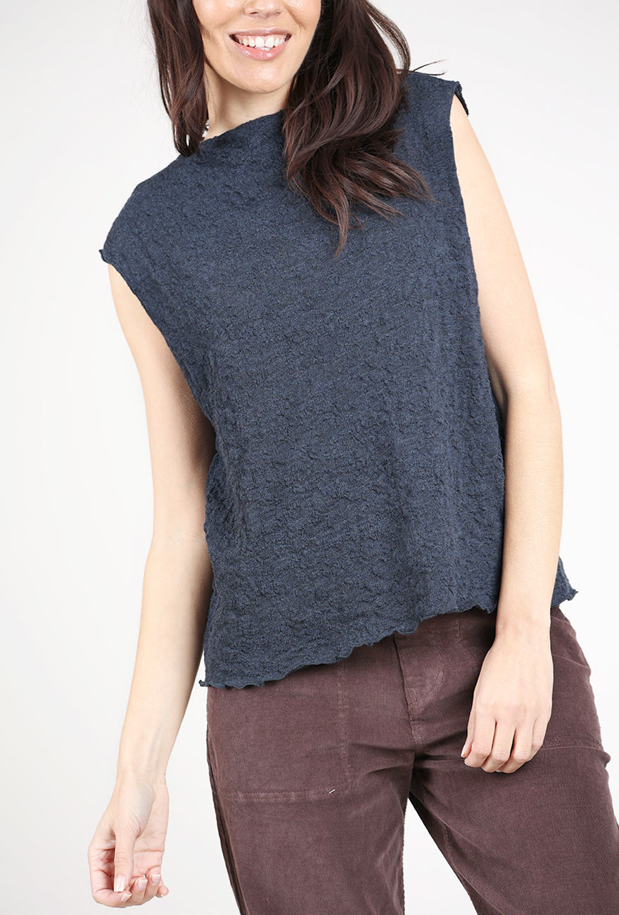 By Basics Bubble Wool Boxy Shell, Midnight Blue Melange 