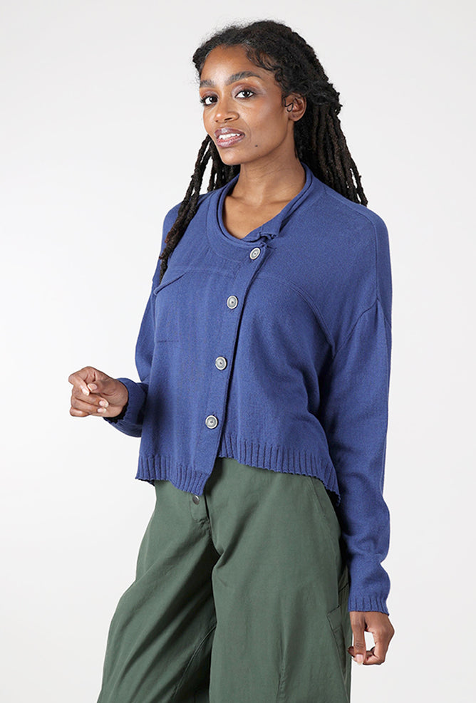 Lurdes Bergada Bias Buttons Cardie, Azure 