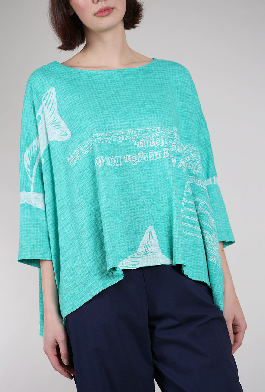 Rundholz Slub Jersey Boxy Graphic Tee, Aqua 