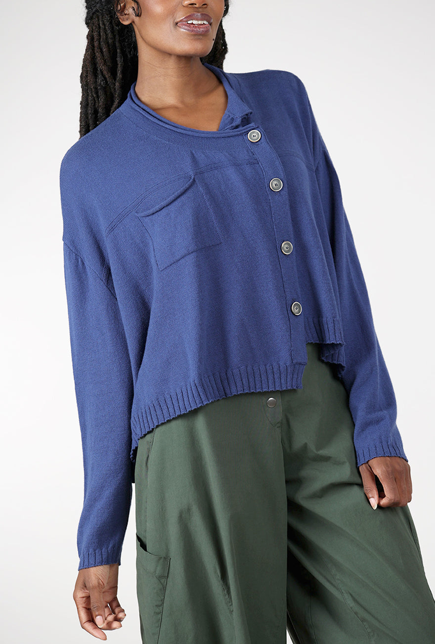 Lurdes Bergada Bias Buttons Cardie, Azure 