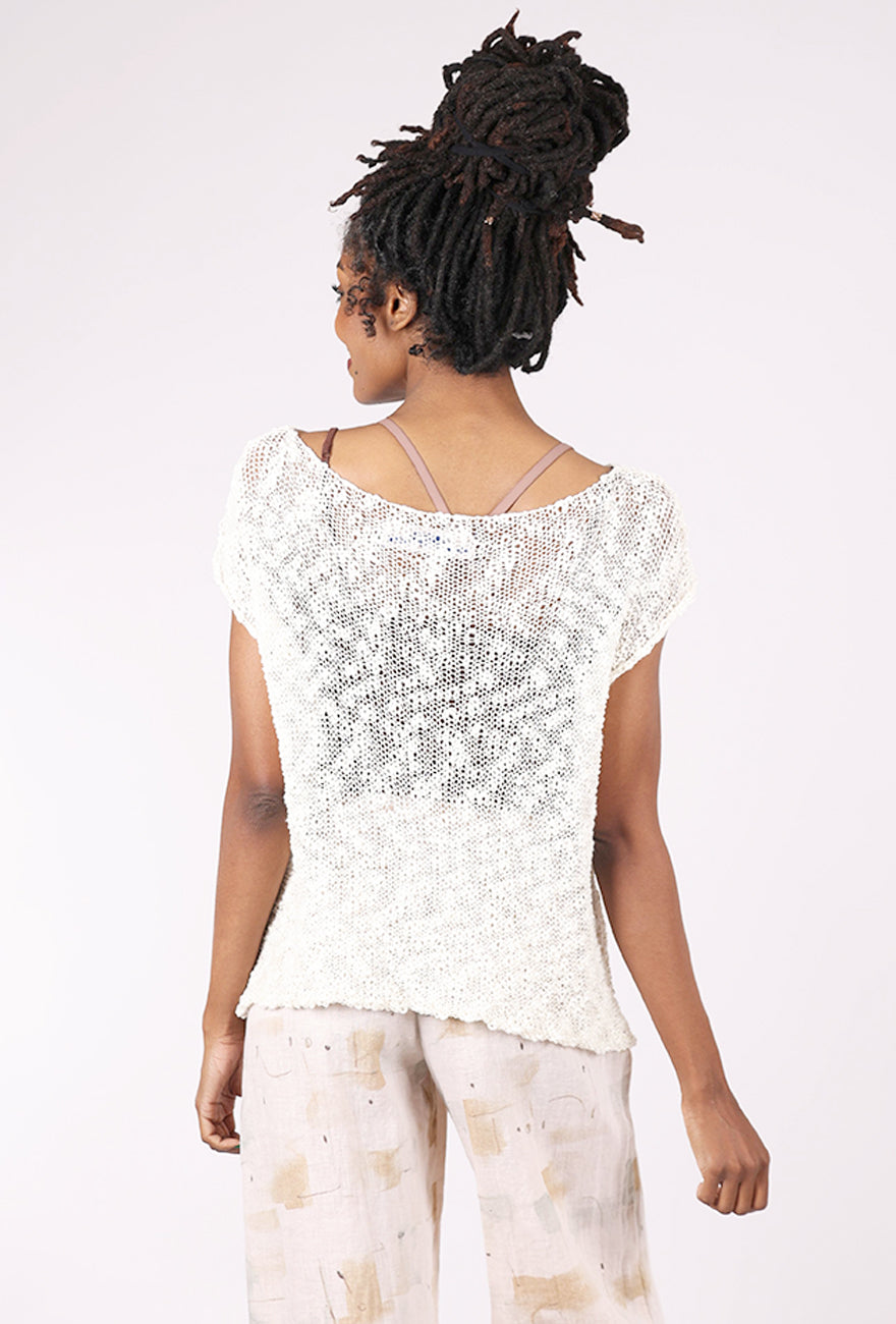 Artists & Revolutionaries Mossy Silk-Linen Hand-Knit Sweater Vest, Cream/Lichen 