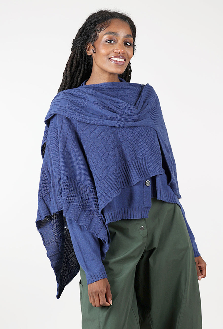 Lurdes Bergada Rib Trim Wrap Scarf, Azure 