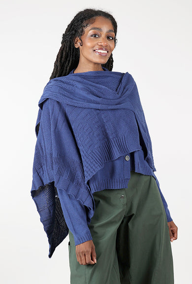 Lurdes Bergada Rib Trim Wrap Scarf, Azure 