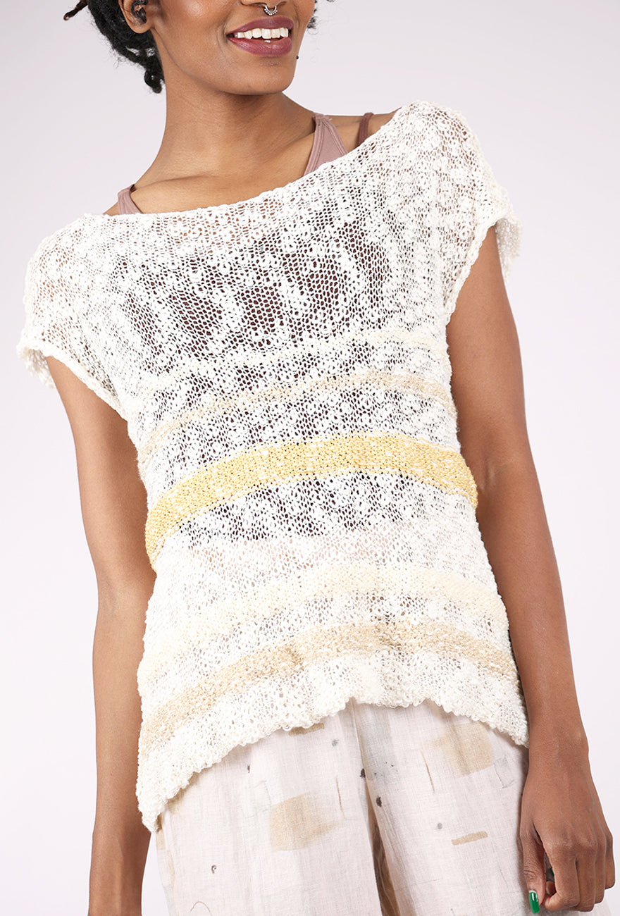 Artists & Revolutionaries Mossy Silk-Linen Hand-Knit Sweater Vest, Cream/Lichen 