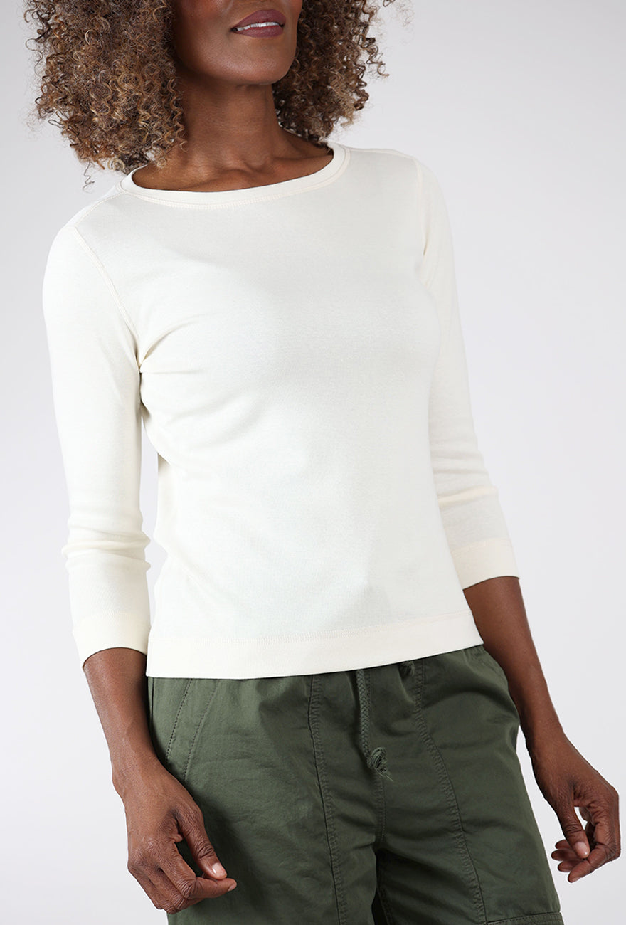 Organic Cotton Boatneck Tee, Raw White Angle 4