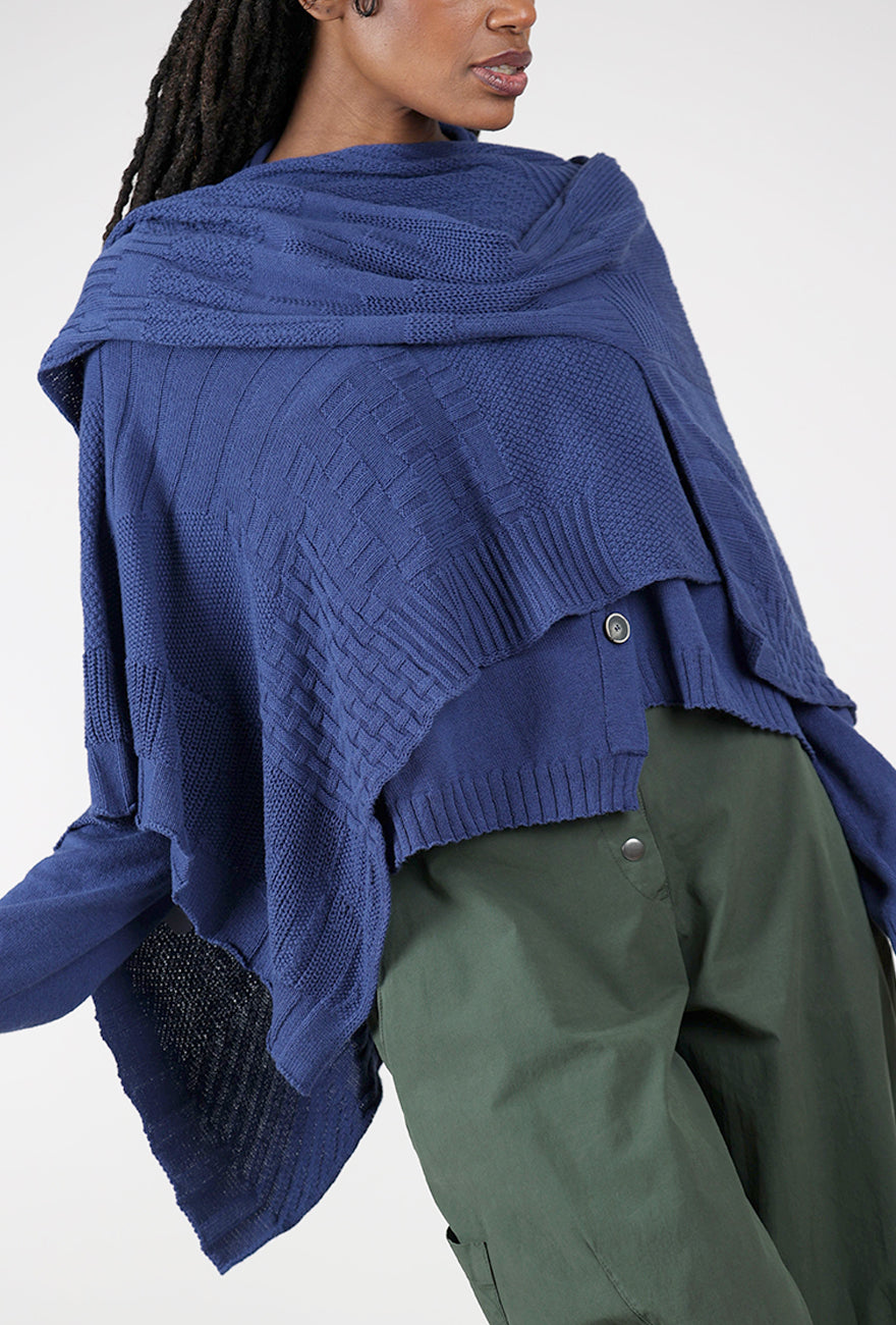 Lurdes Bergada Rib Trim Wrap Scarf, Azure 