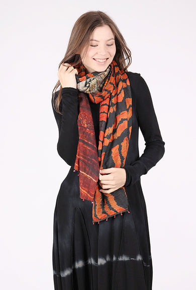 Neeru Kumar Wavy Double-Sided Wool-Silk Scarf, Fire/Ash 