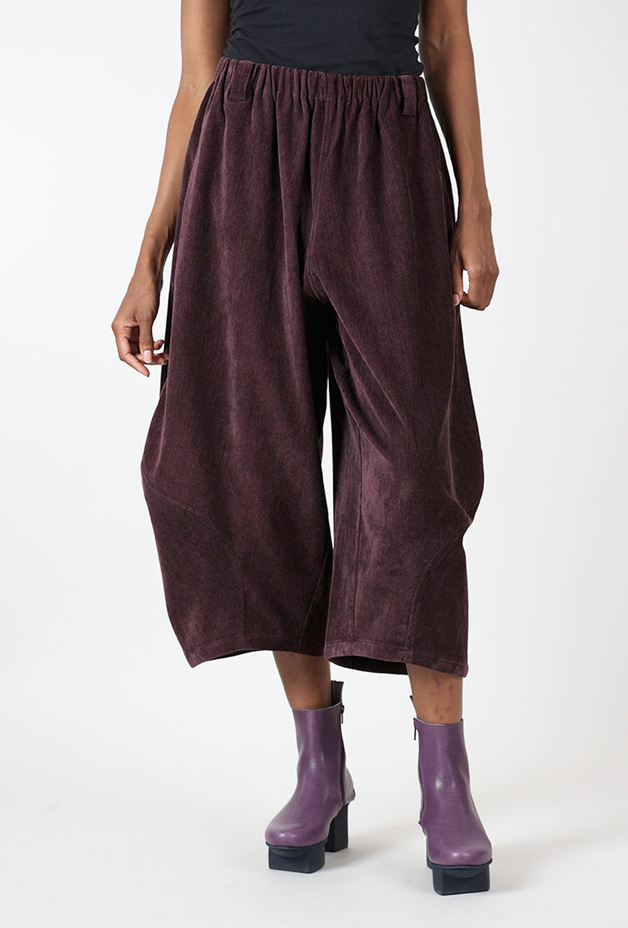 Velvet Cord Lantern Pant, Plum