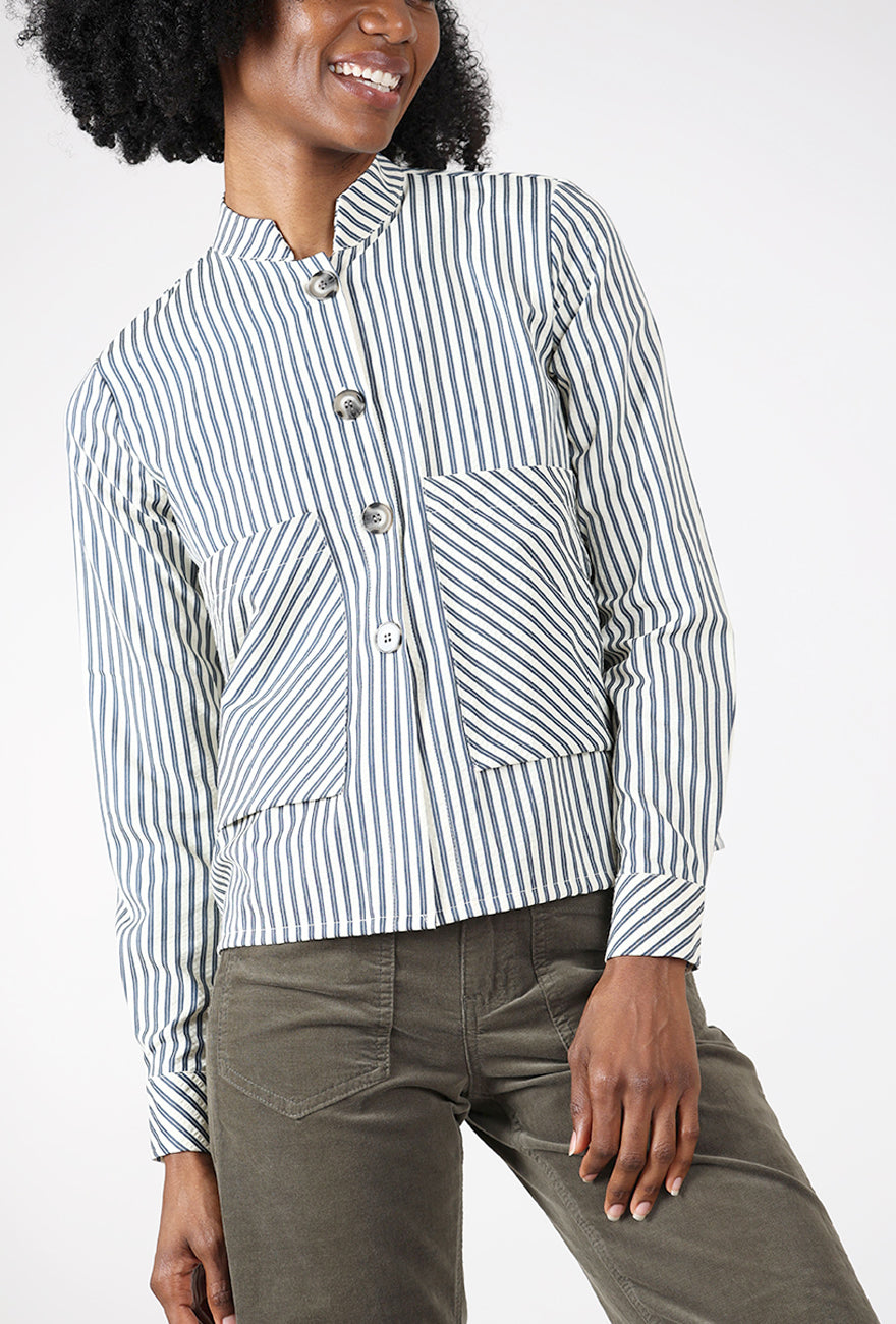 Poplar Button Up Shirt, Blue Stripe Angle 4